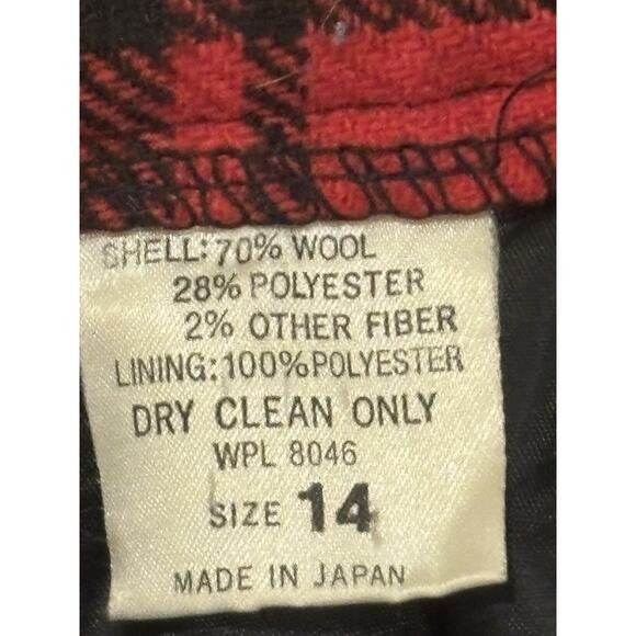 Vintage, Wool Blend Red Plaid Landers And Co Pleated Skirt, 14 - Picture 6 of 8